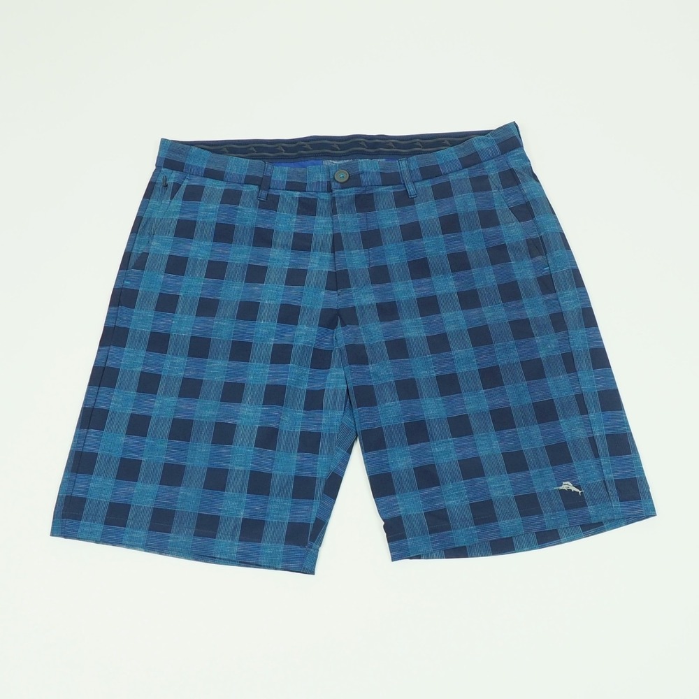 Tommy Bahama Tech & Caicos Golf Chino Shorts Mens 34 Blue Plaid Casual Travel